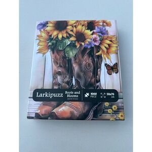 Larkipuzz Boots and Blooms 1000 Piece Jigsaw Puzzle Cowboy Boots Sunflowers NEW
